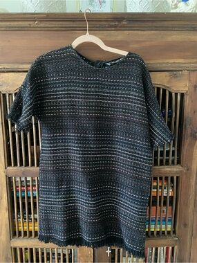 Zara Trafaluc Black Tweed Top with Multicolor Thread